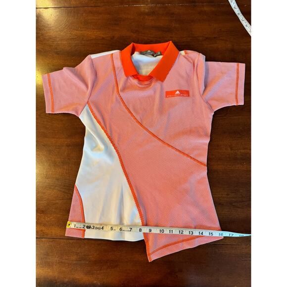 Adidas x Stella McCartney Shirt Sz Med Wmns Golf Polo Orange White Short Sleeve - Picture 6 of 6